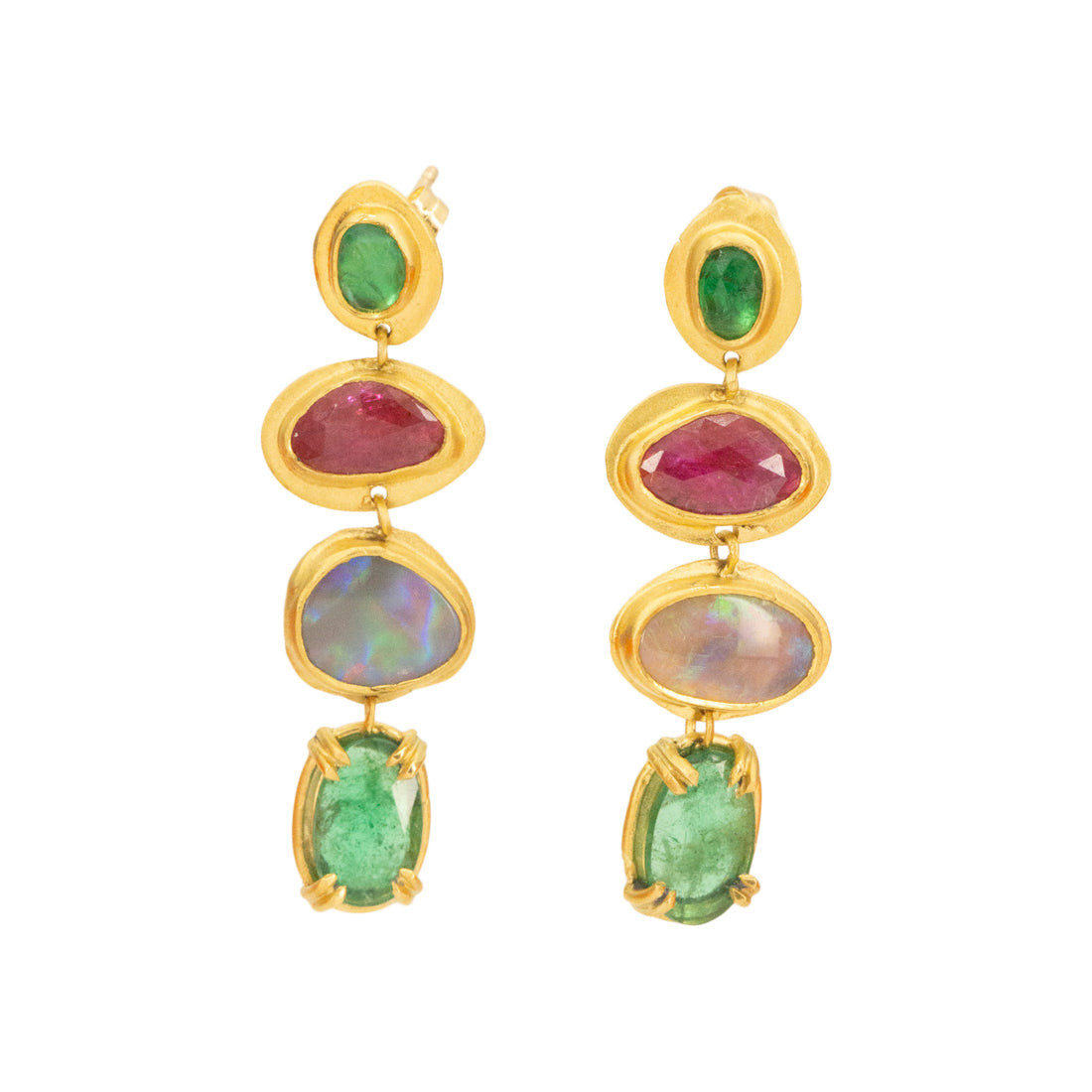 Ruby, Opal and Emerald Tapestry Drop Earrings- One of a Kind