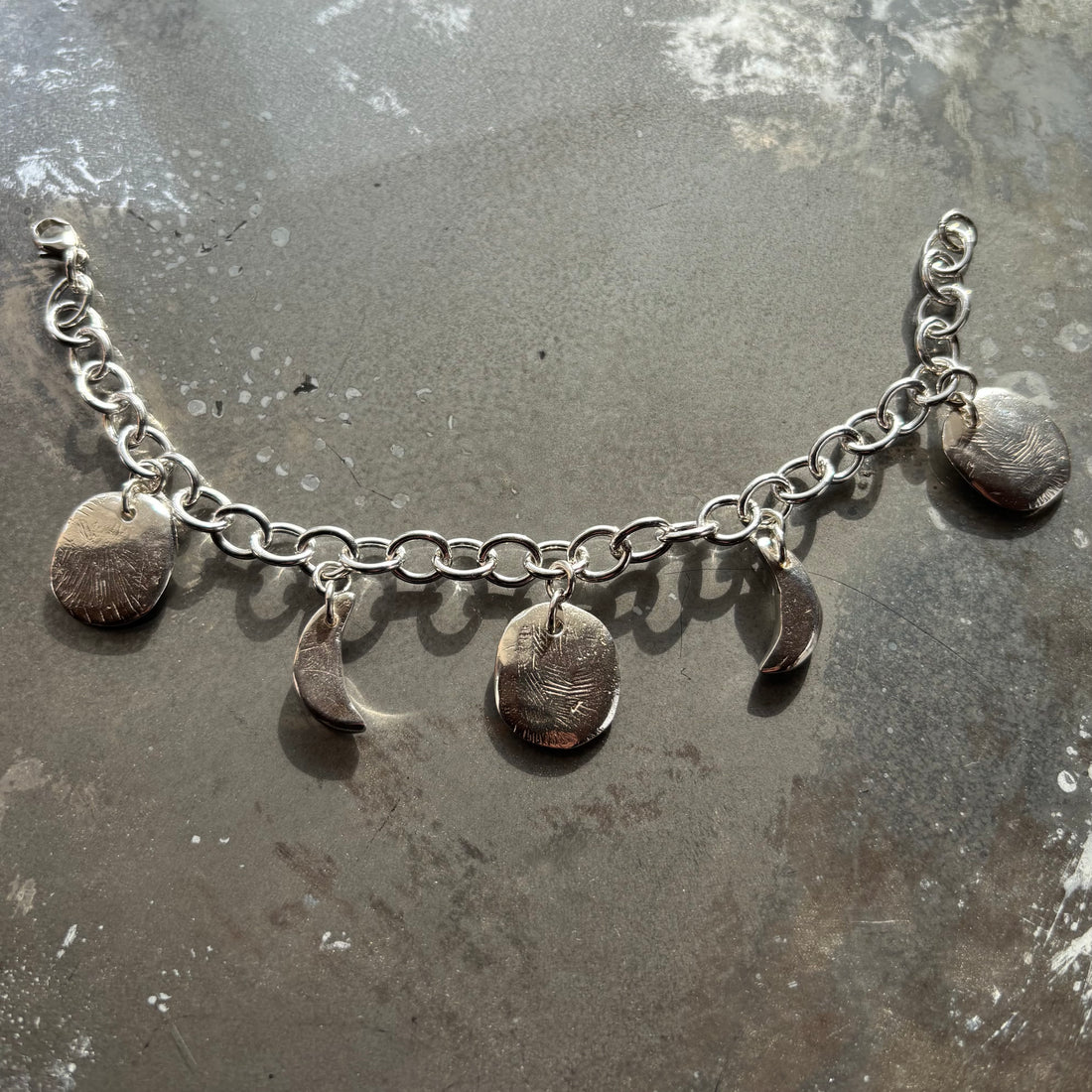 Silver Moon Phase Charm Bracelet