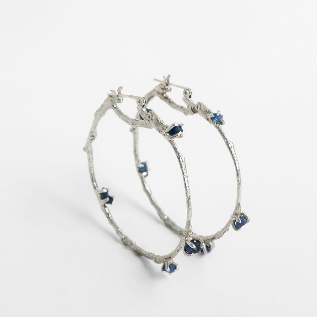 Raw Sapphire Twig Hoops