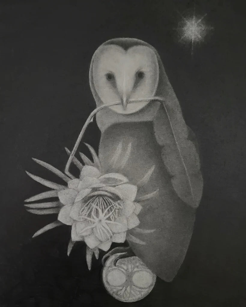 Owl bringing Cereus Print