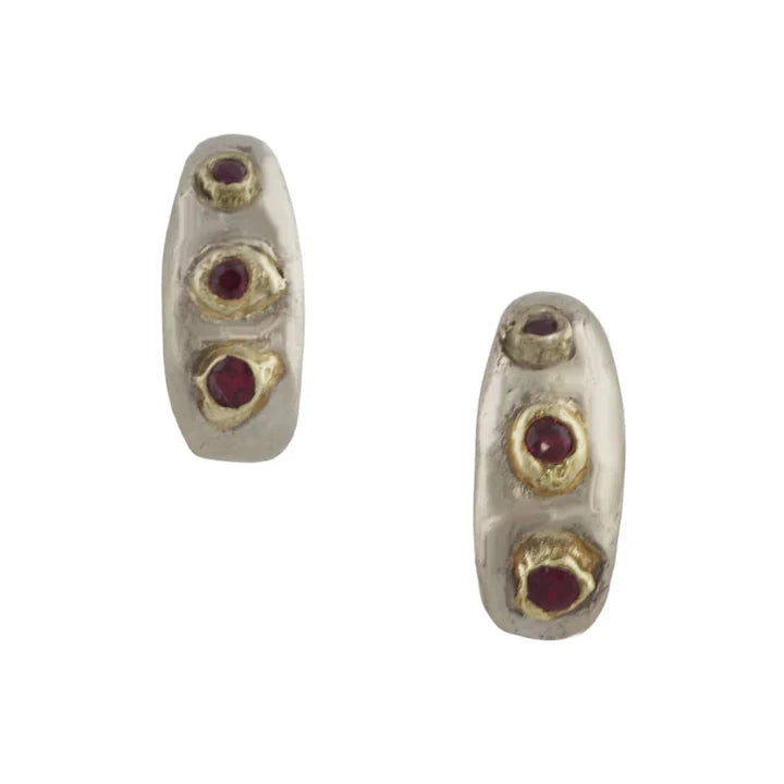 14k White & Yellow Gold Pebbly Hoops