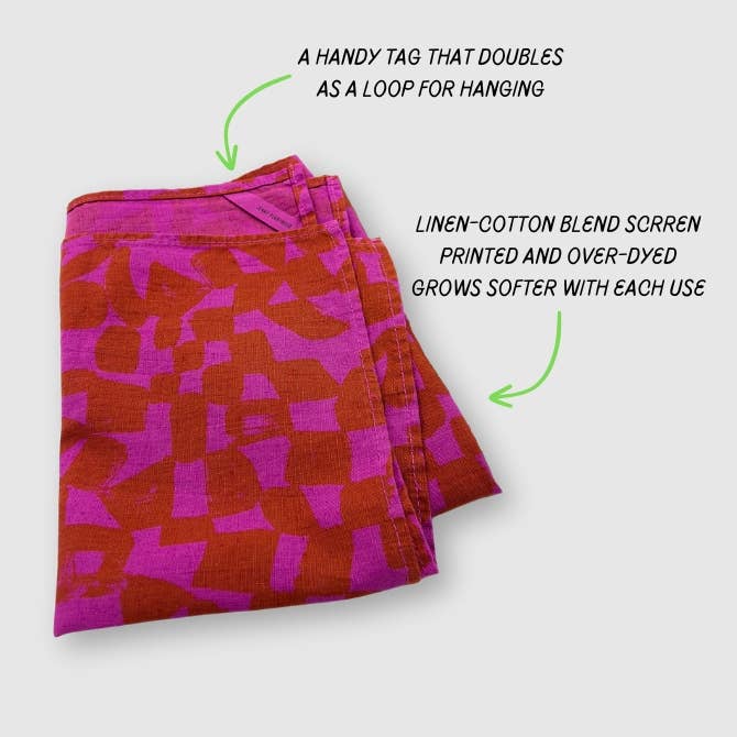 Tea Towel - Checks - Amber - Fuschia