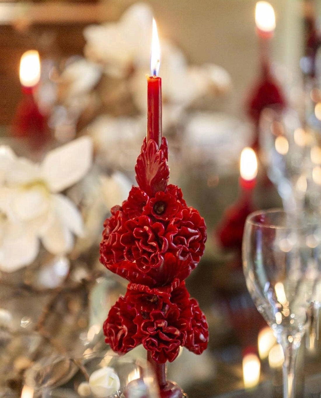 Merlot Handmade with Beeswax Floral Taper Candle  Oaxaca art: Large