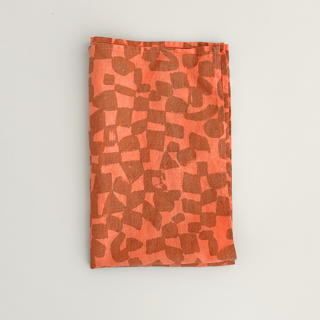 Tea Towel - Checks - Amber - Hot Coral