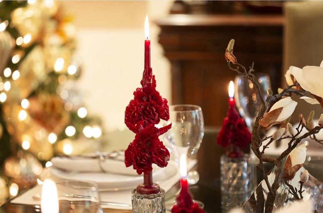 Merlot Handmade with Beeswax Floral Taper Candle  Oaxaca art: Large