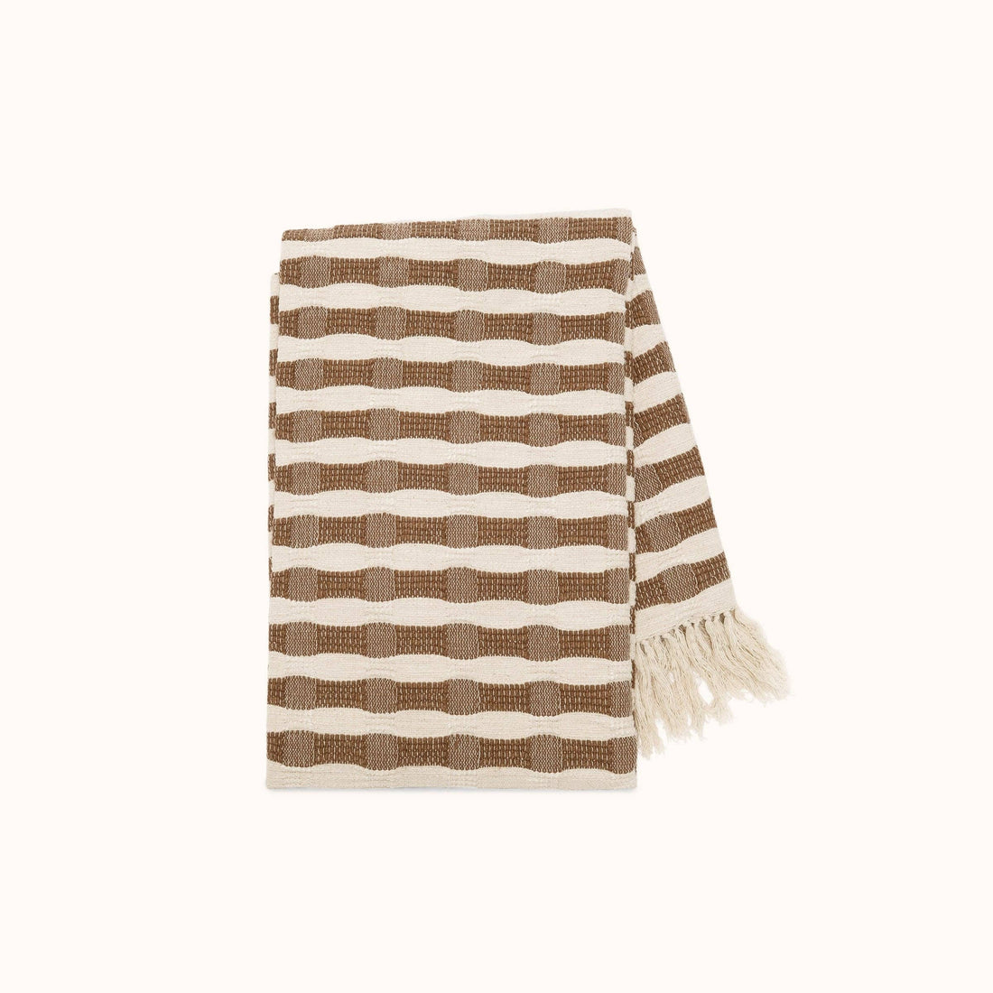Ramona Brown Stripe Cotton Throw Blanket: Cream / Caribou / Standard