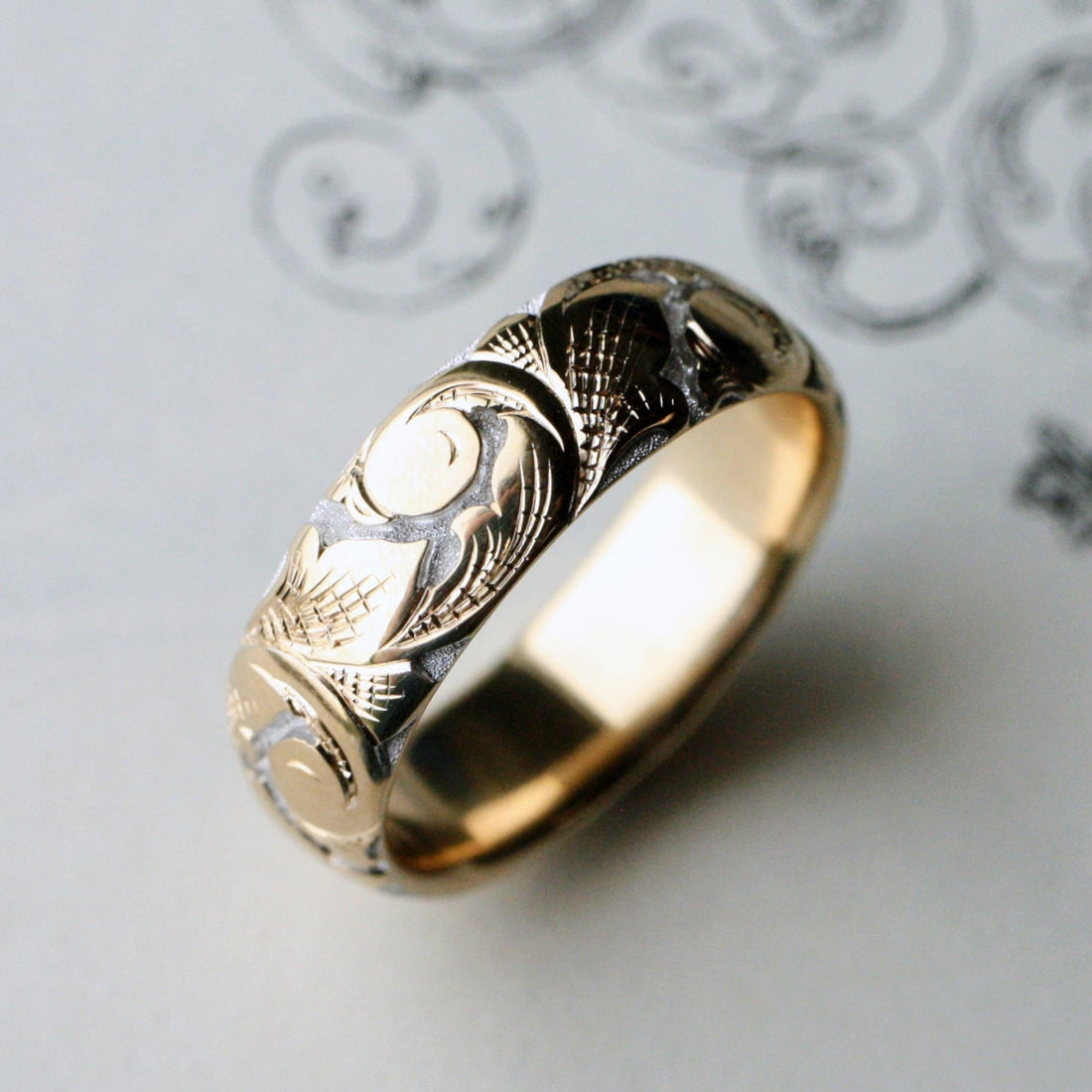 Slim Acanthus Band - Two Tone - 14K Gold size 7