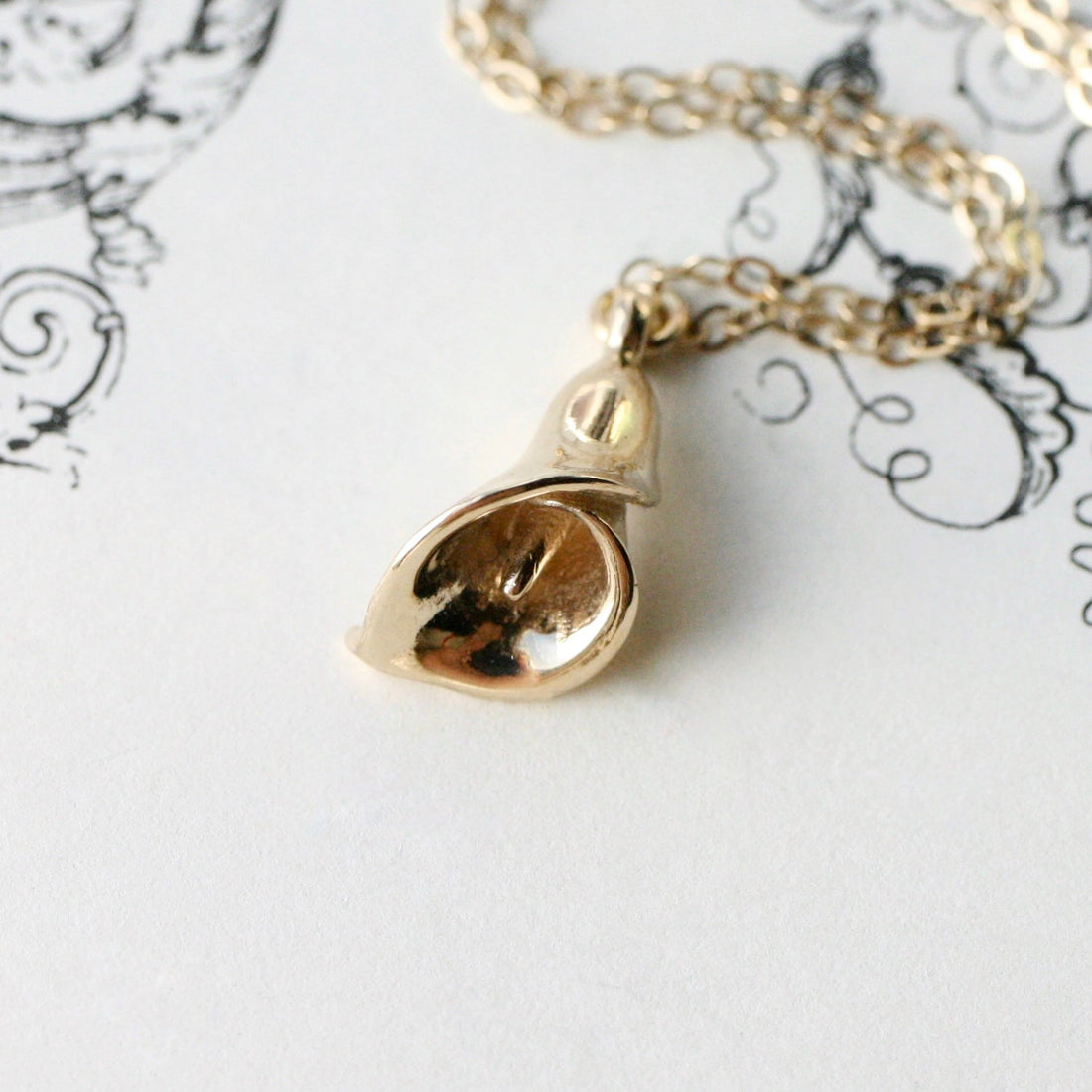 Calla Lilly Pendant - 14k Gold