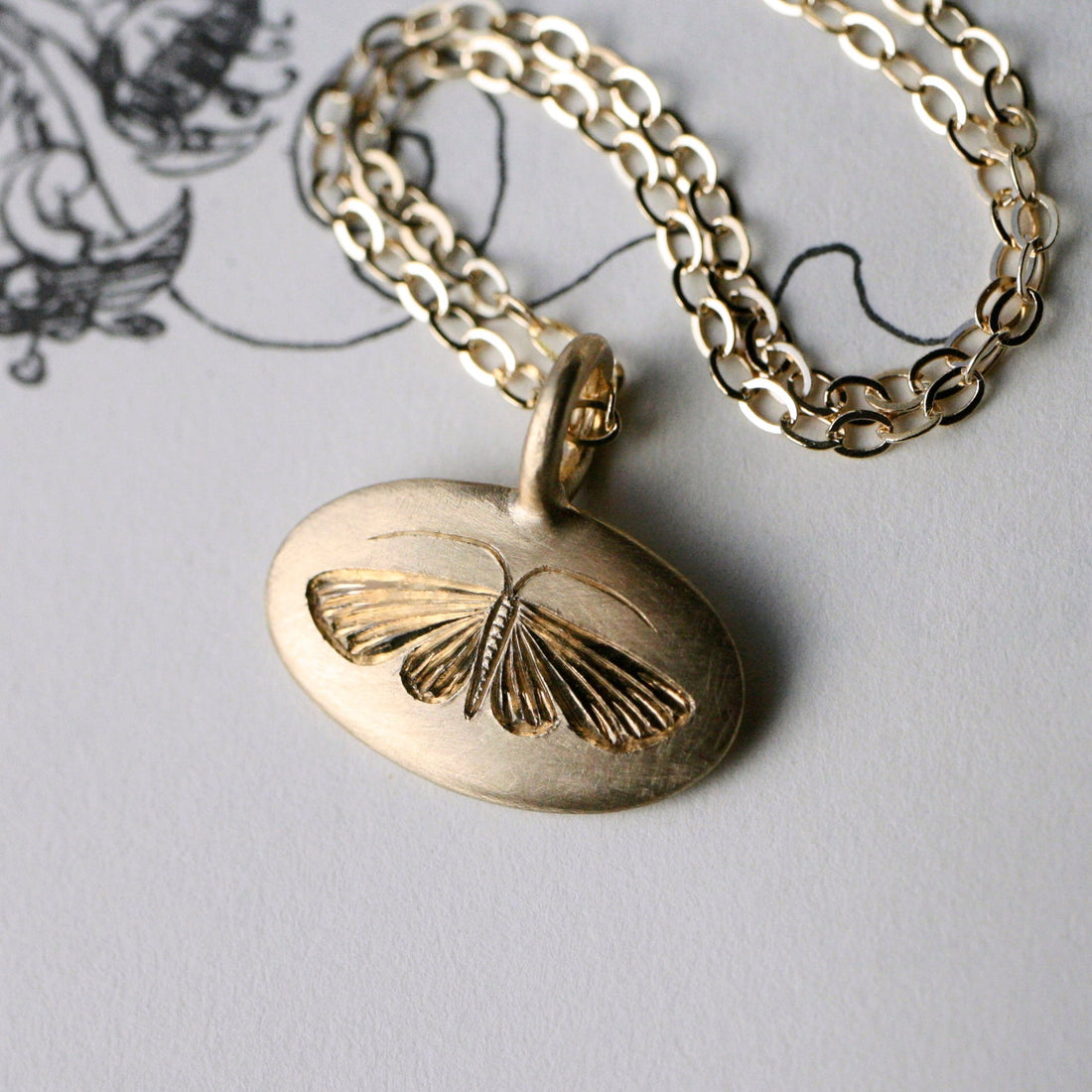 House Moth Pendant - 14k Gold