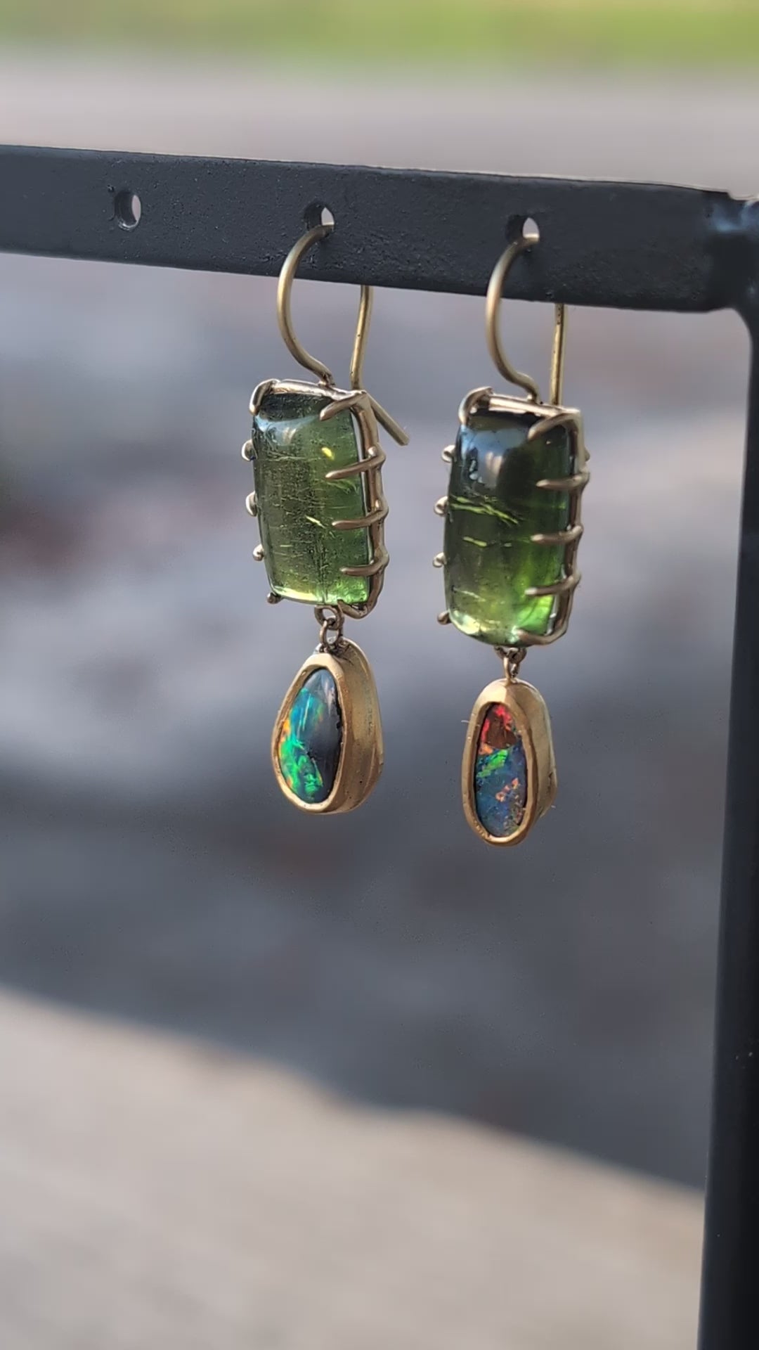 Tourmaline and Opal Drop Earrings- One of a Kind