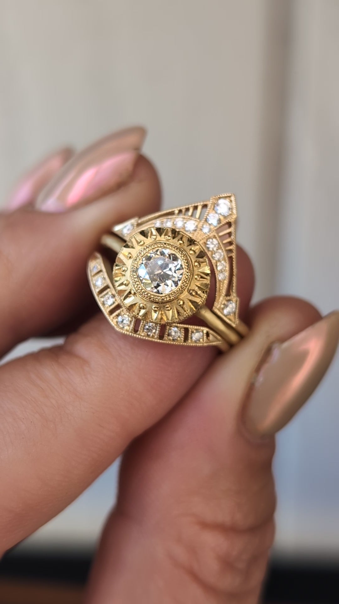 Engraved White Diamond Relic Ring 0.50CT - One of a Kind