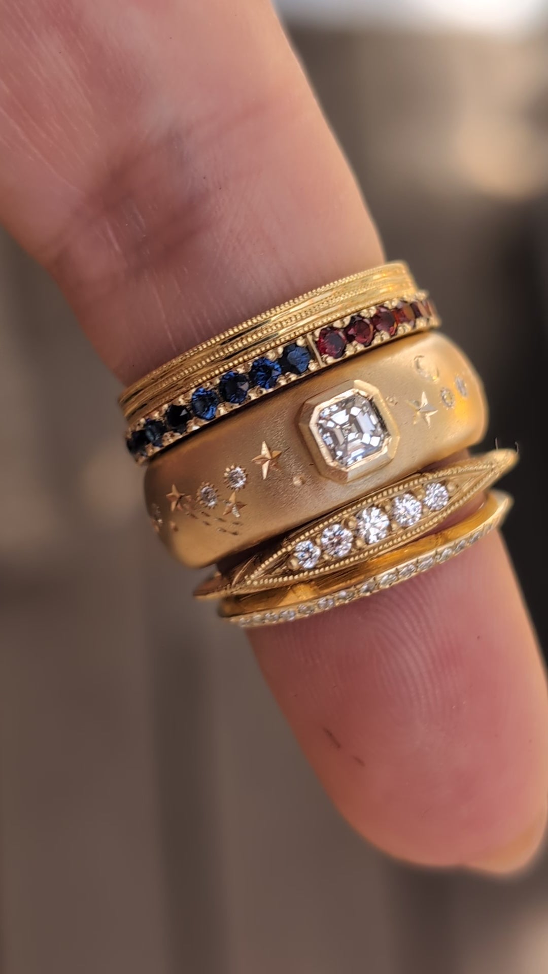 14k Asscher Cut Celestial Band- One of a Kind