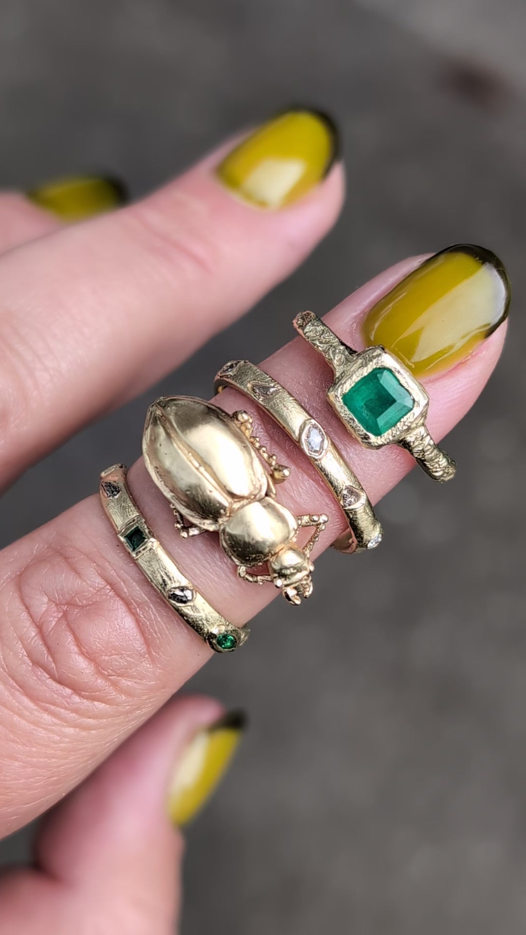 14k 3/4 Meta Stacker Ring- Emerald