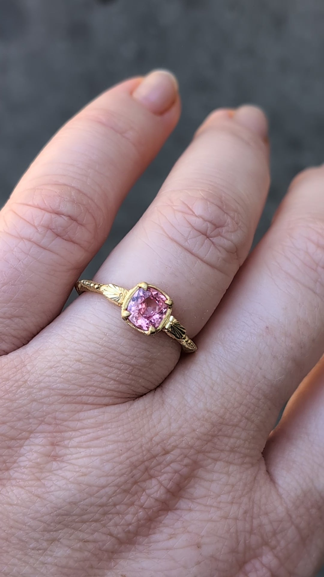 Padparadscha Sapphire Engraved Solitaire- One of a Kind