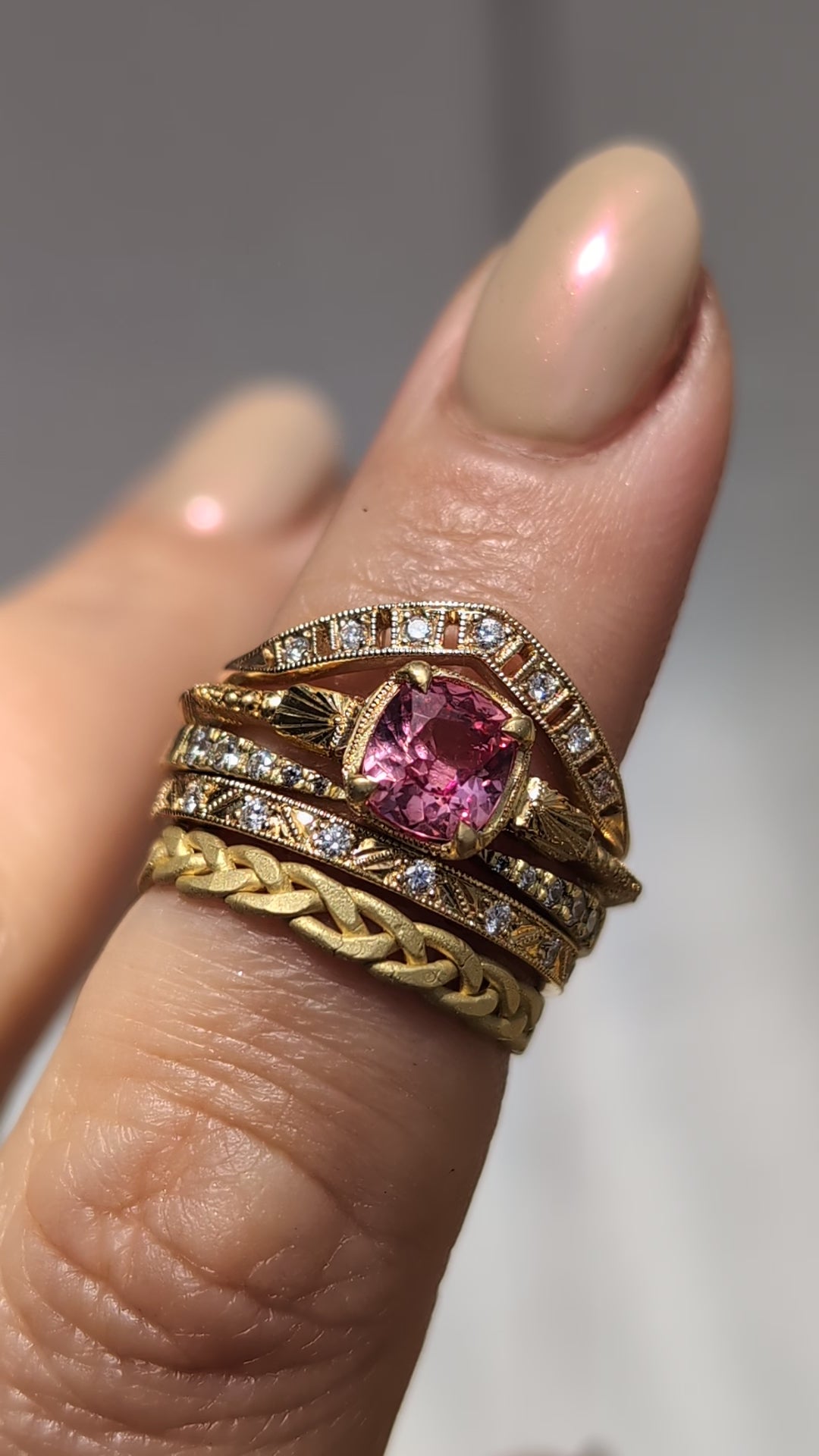 Padparadscha Sapphire Engraved Solitaire- One of a Kind