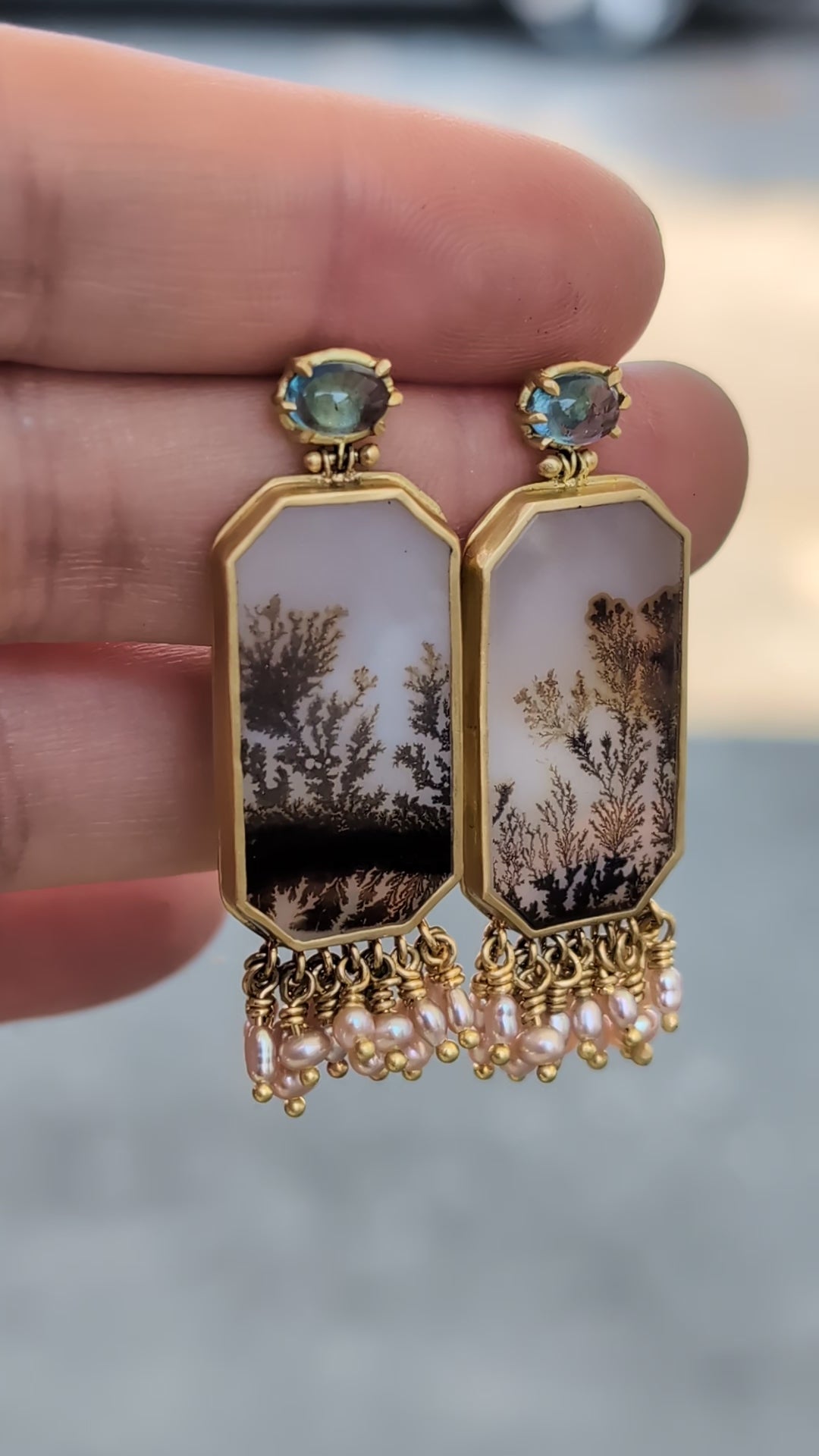 Agate & Aquamarine Dreamscape Earrings - OOAK