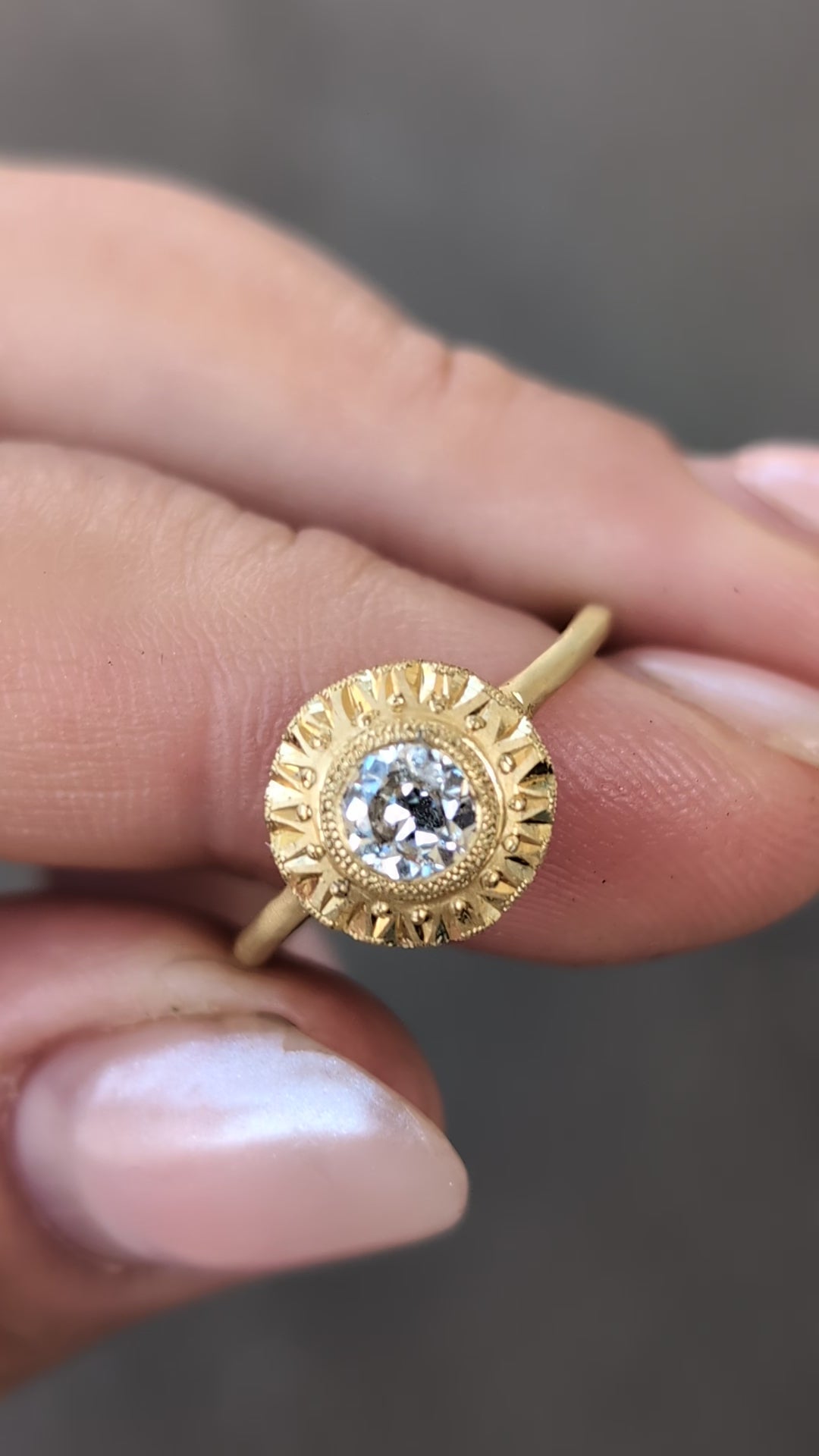Engraved White Diamond Relic Ring 0.50CT - One of a Kind