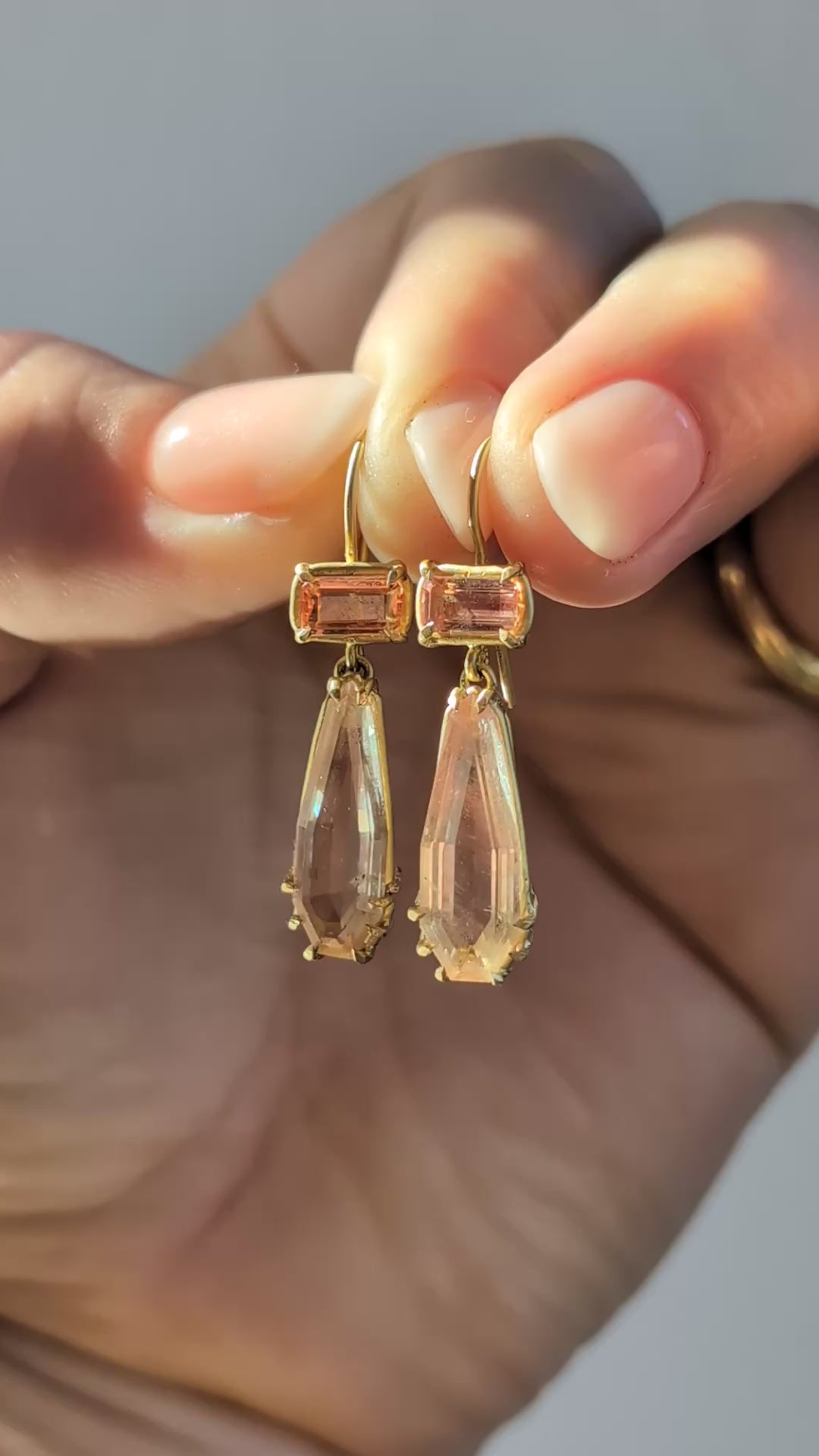 Sunstone and Imperial Topaz Basket Earrings