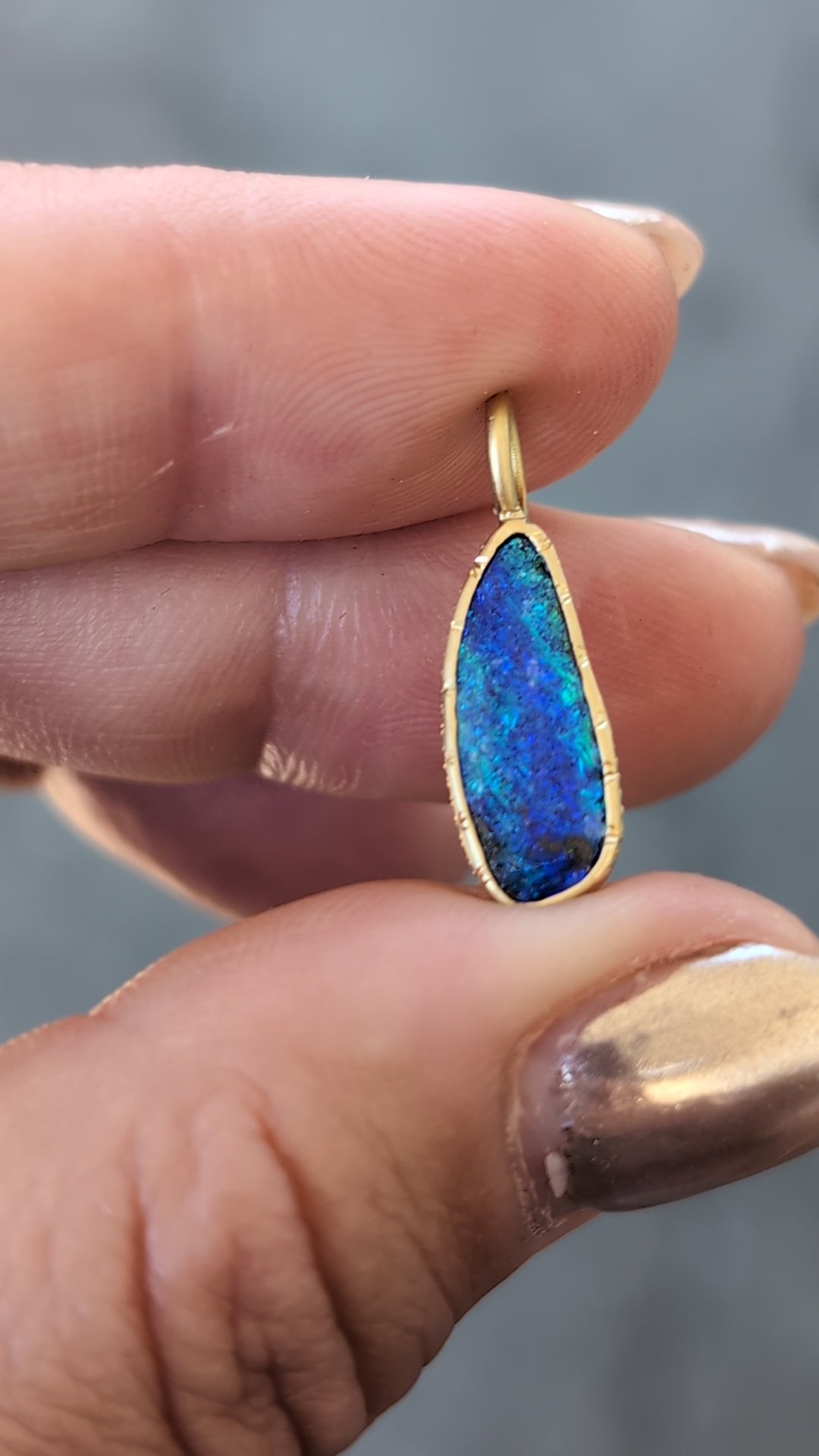 Engraved Boulder Opal Bezel Set Pendant