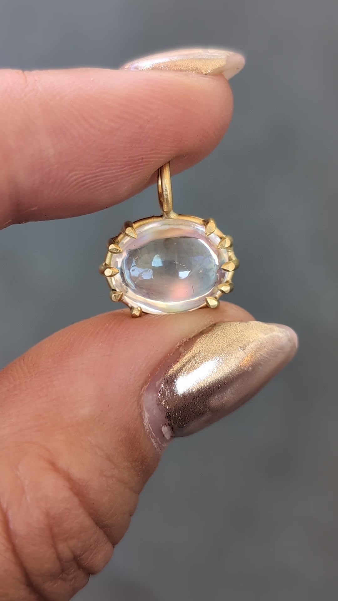 East-West Moonstone Basket Pendant