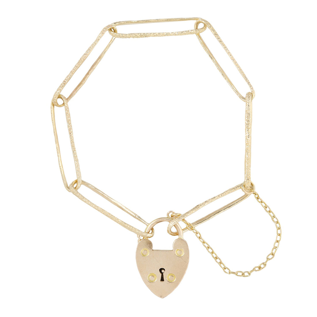 Textured Paperclip Chain Padlock Bracelet - 14k