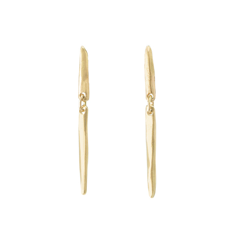 Short Spine Drop earrings in 14k gold by Erin Cuff Jewelry.