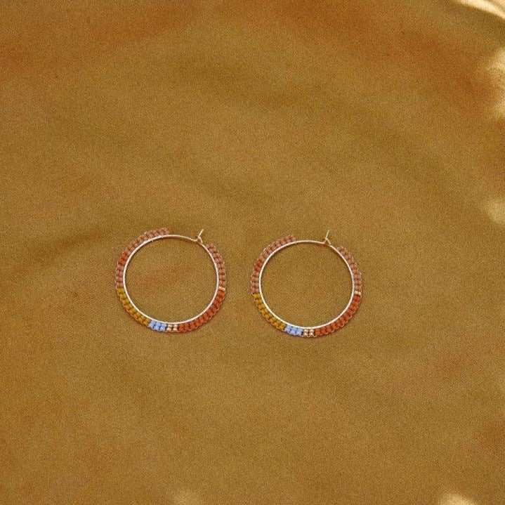 Beaded Hoops- in tangerine
