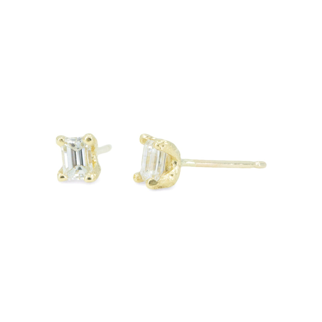 Organic Emerald Cut Prong Stud