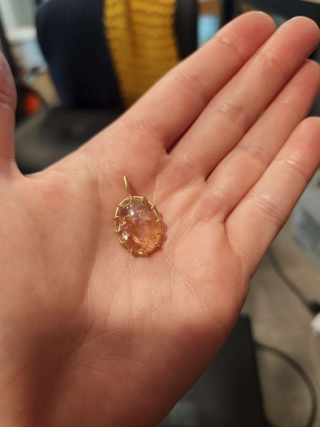 Oval Rose Quartz Cabochon Basket Pendant 11.99CT -  One of a Kind