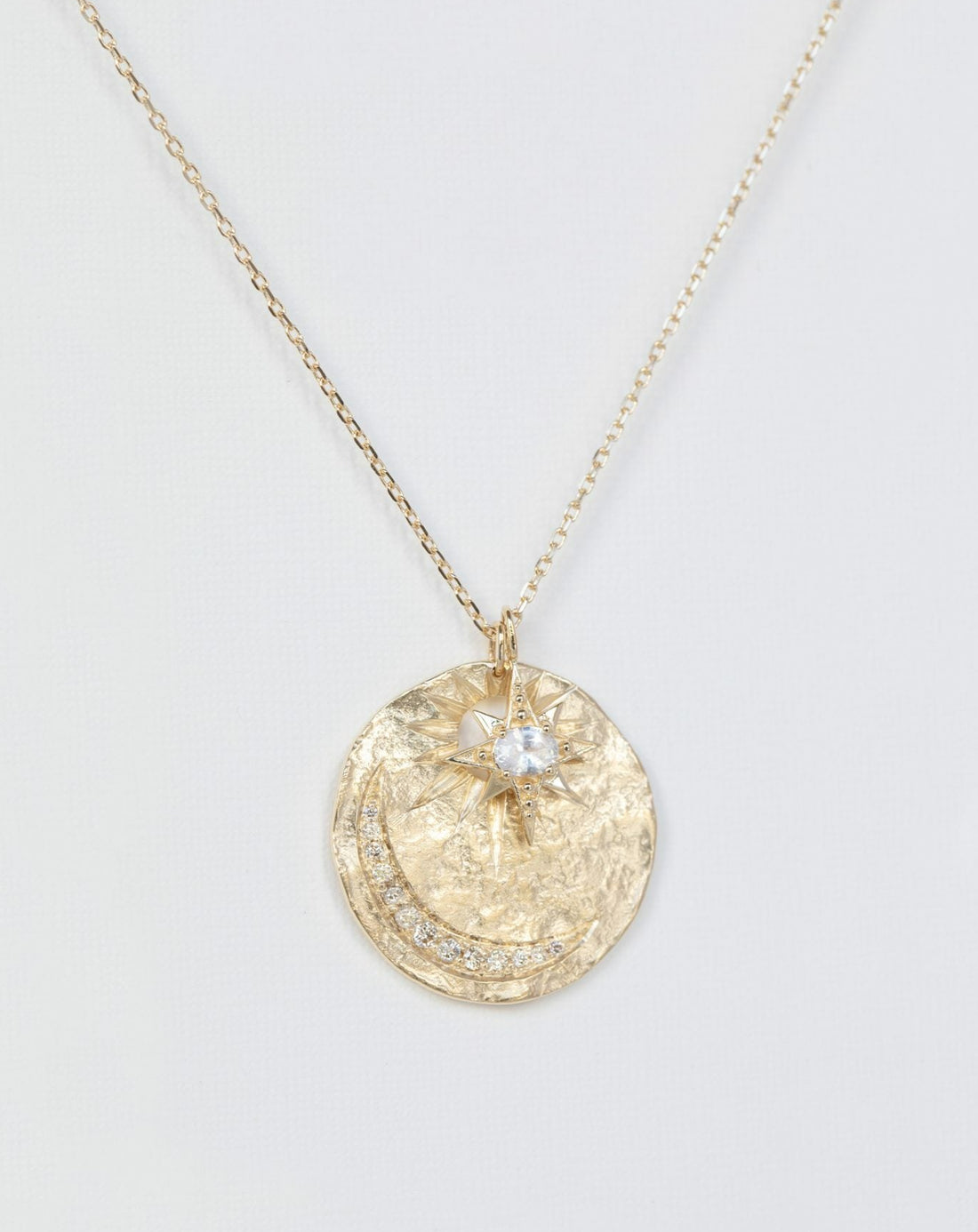 14k Sun + Moon Medallion with Sapphire Star Necklace