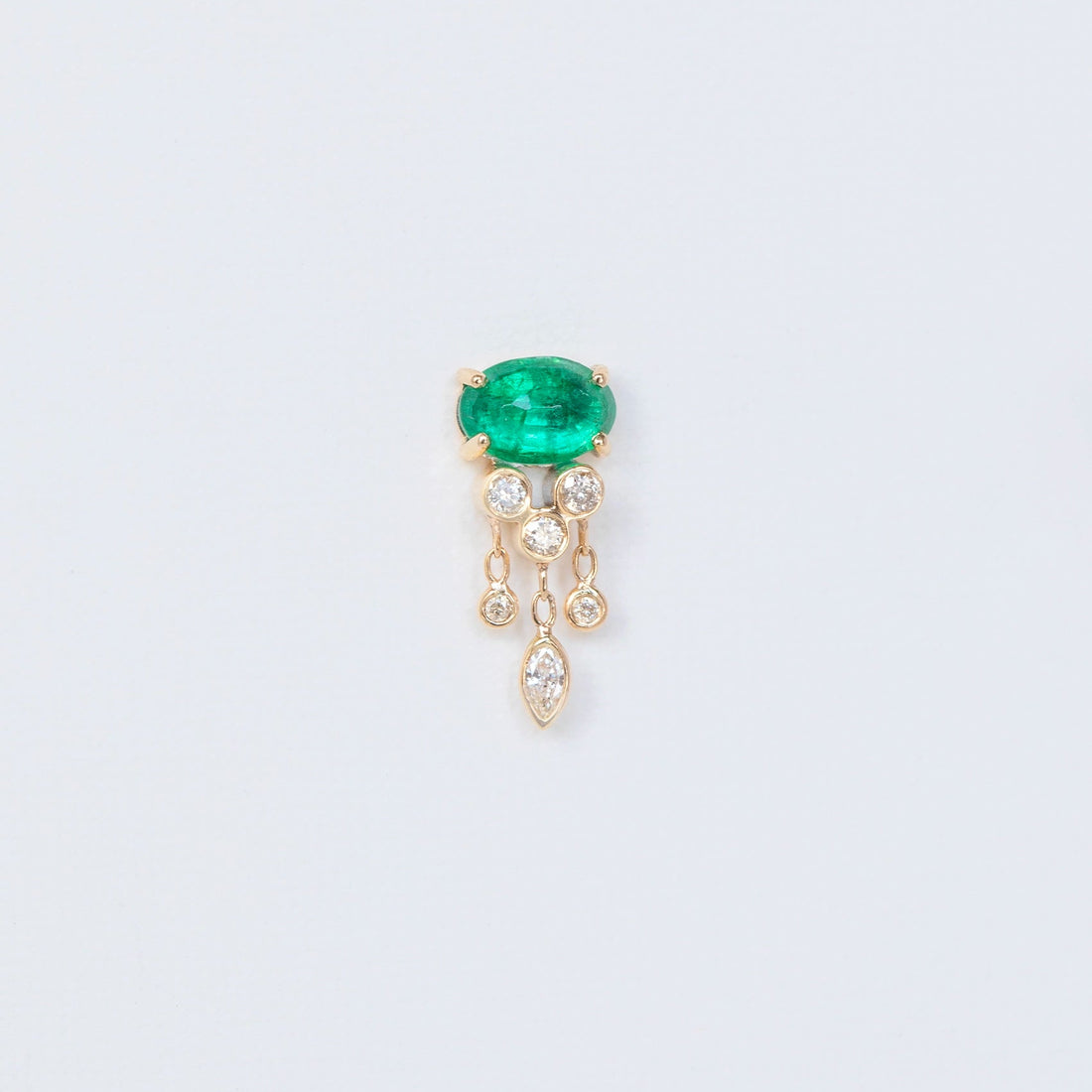 14k Emerald Jellyfish + Diamonds Earring - Single