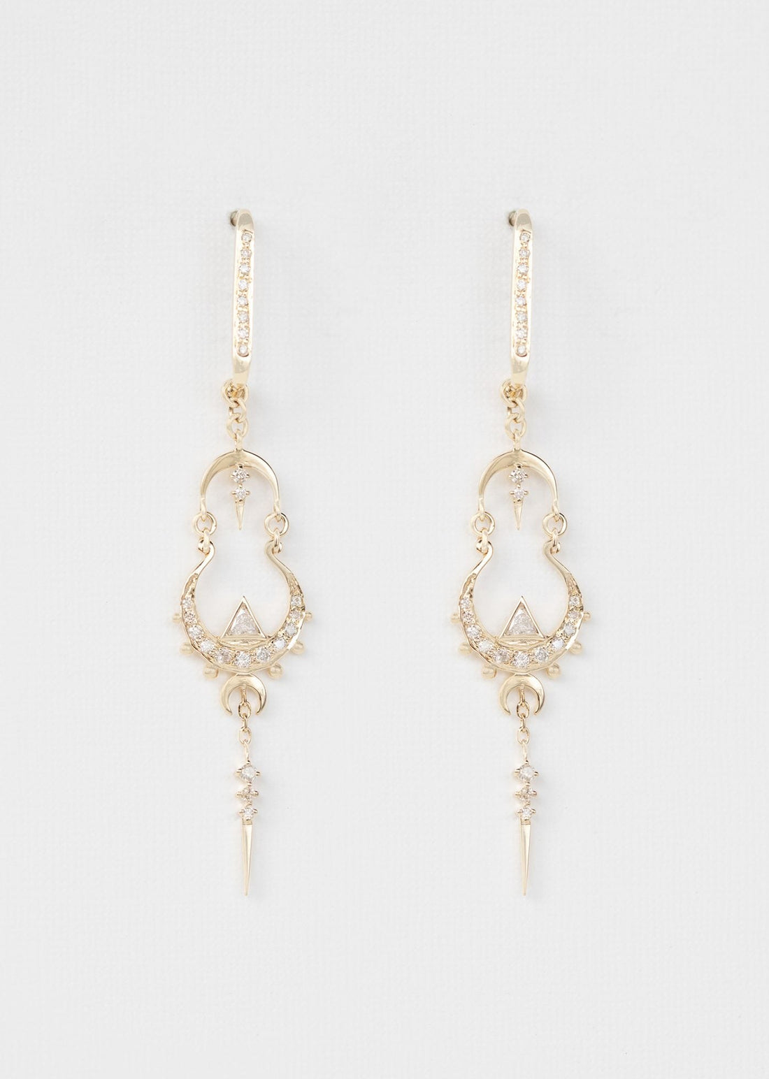14k Triangle Diamond Mandala Earrings