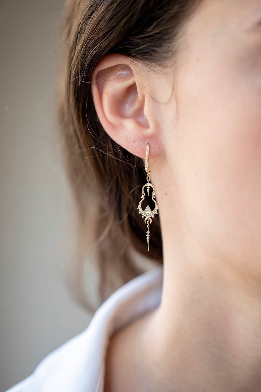14k Triangle Diamond Mandala Earrings