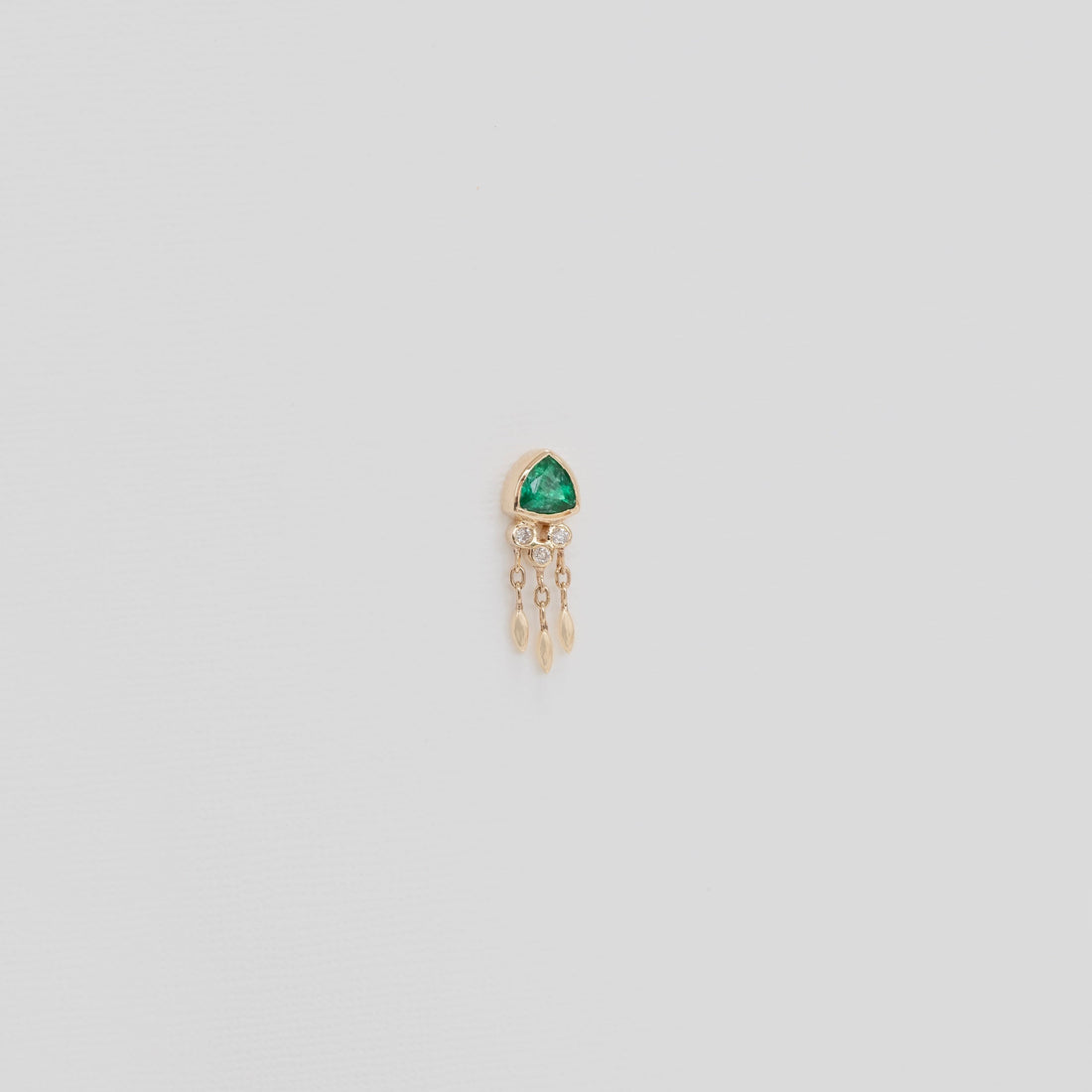 14k Trillion Emerald and Diamonds Dangle Earring - Single