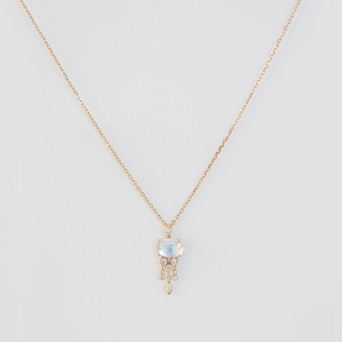 14k Moonstone Jellyfish + Dangling Diamonds Necklace