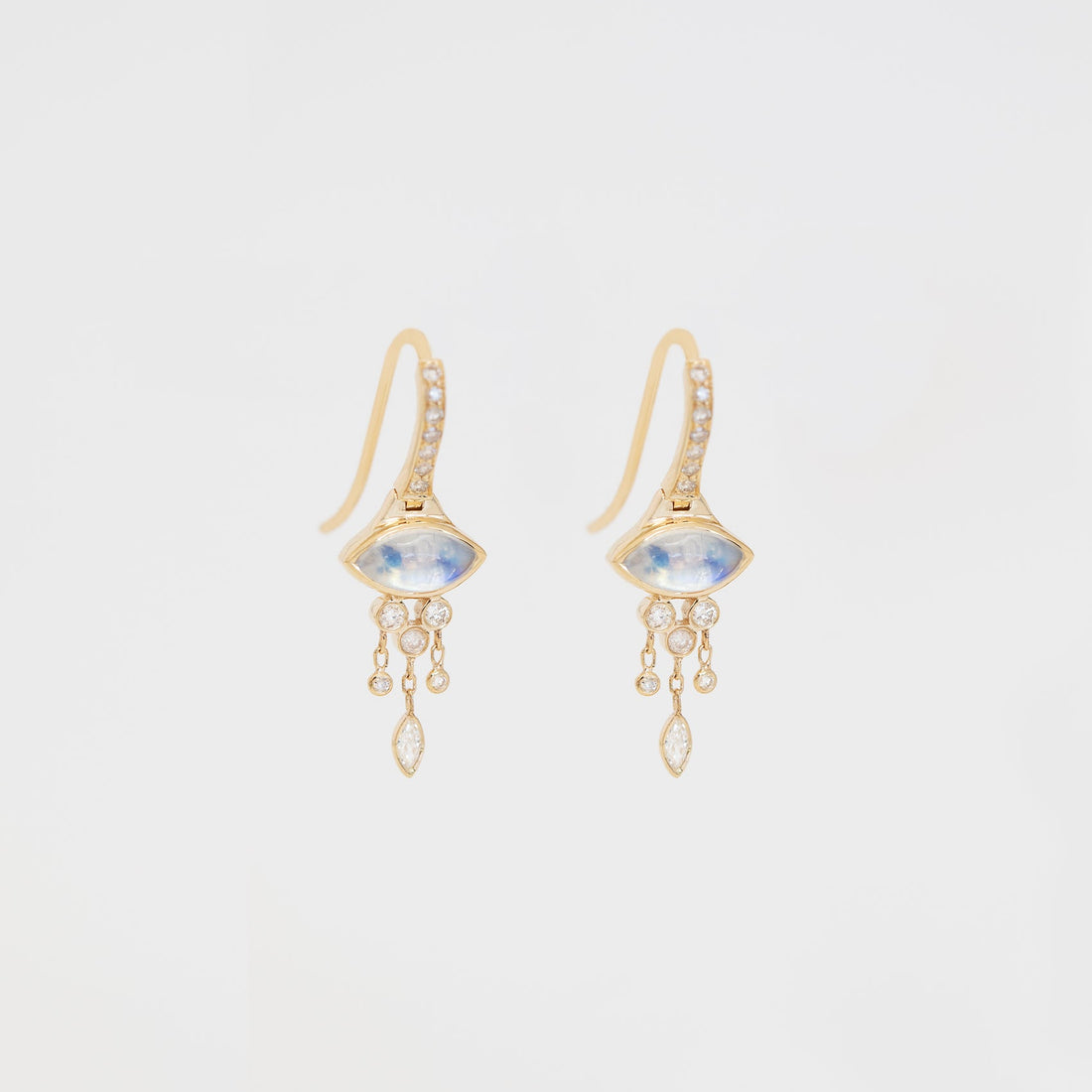 14k Marquise Moonstone and Diamonds Earrings