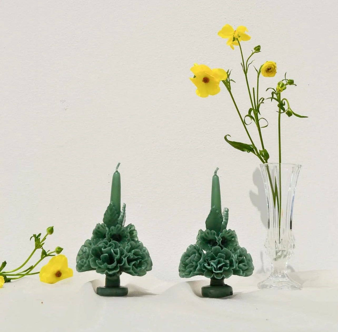 Jade Handmade with Beeswax Floral Taper Candle Oaxaca art: Large