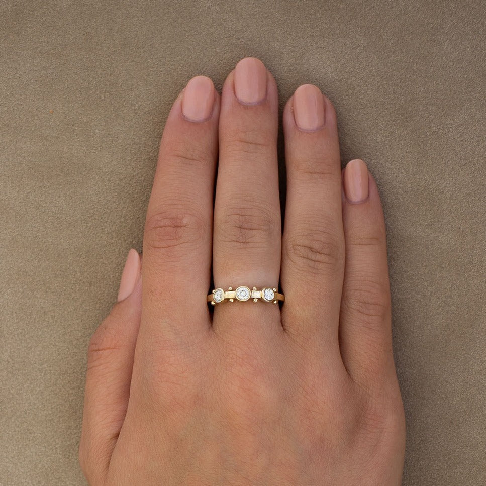 14k 3-Stone Koemi Ring- White Diamond