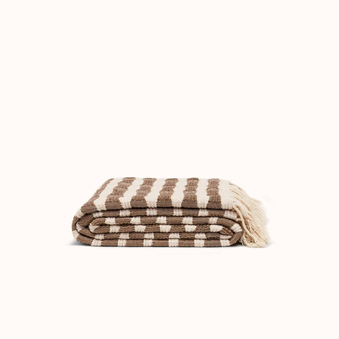 Ramona Brown Stripe Cotton Throw Blanket: Cream / Caribou / Standard