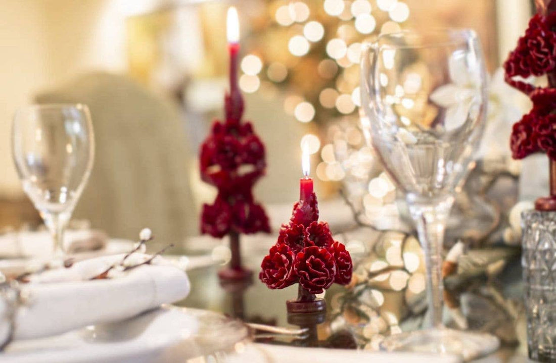 Merlot Handmade with Beeswax Floral Taper Candle  Oaxaca art: Large