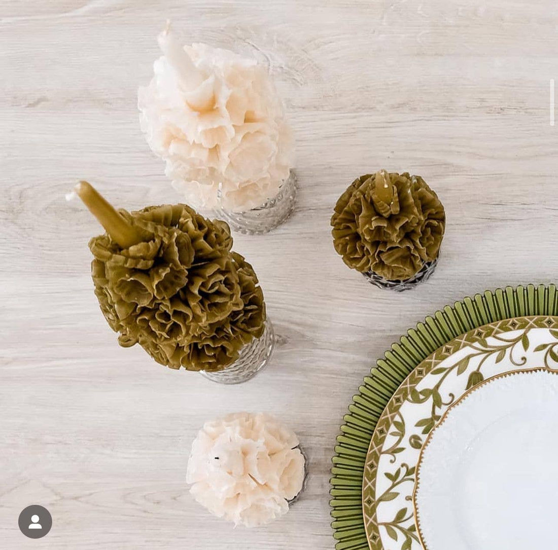 Olive Handmade with Beeswax Floral Taper Candle Oaxaca art: Small