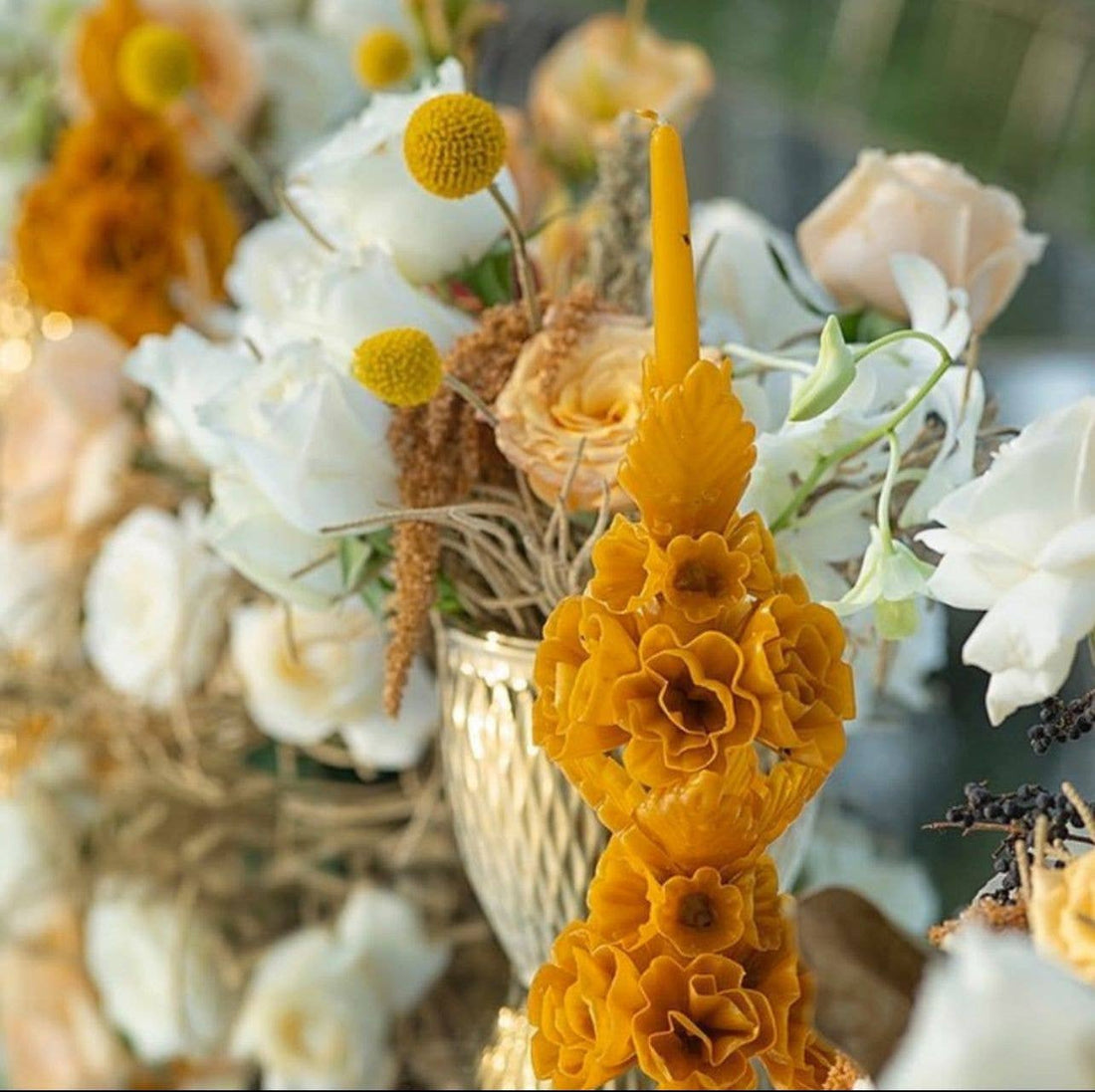 Honey Handmade with Beeswax Floral Taper Candle Oaxaca art: Small