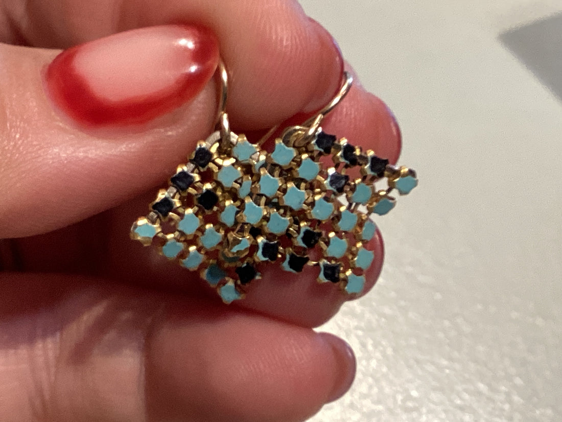 Mini Antique Earrings- Blue + Black