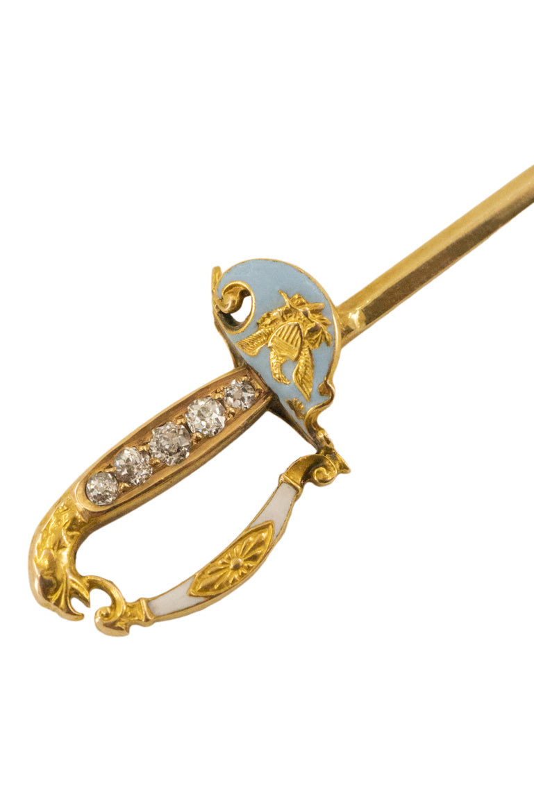 18k Antique Enamel Sword Pin