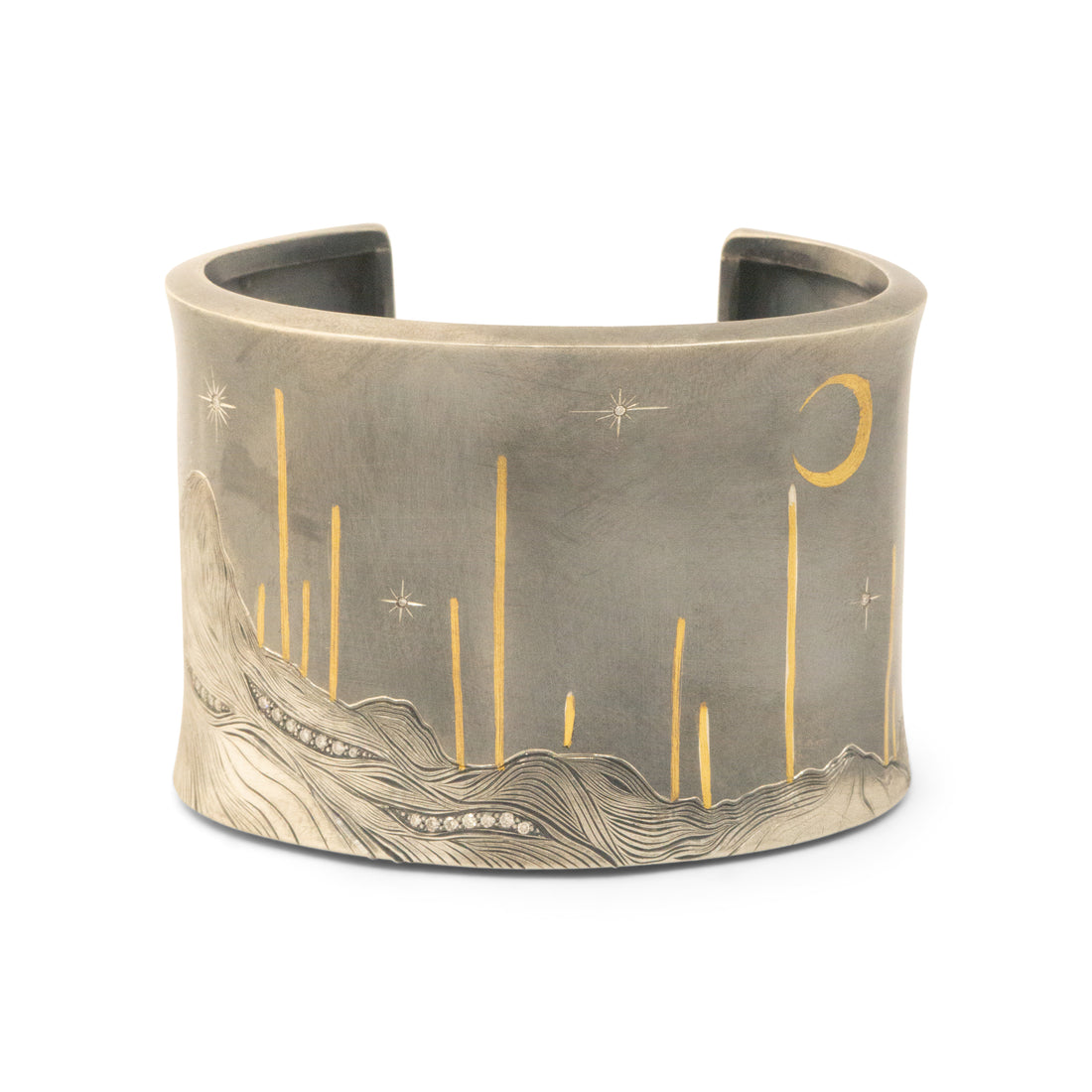 Engraved Diamond Desert Moonrise Cuff