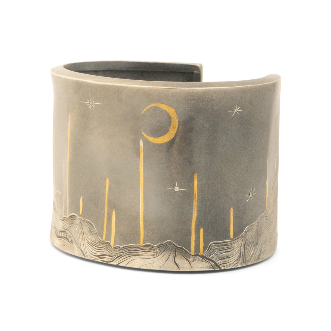 Engraved Diamond Desert Moonrise Cuff