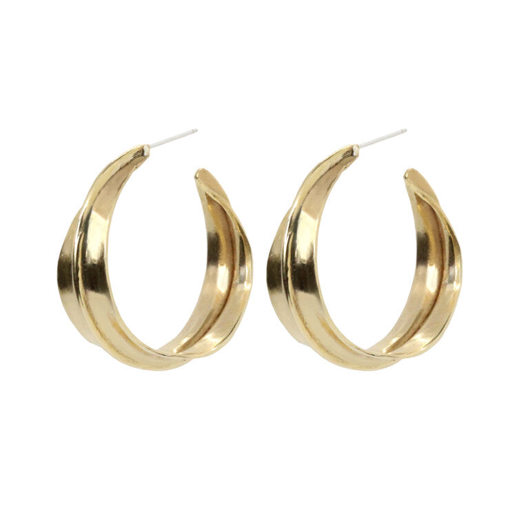 Bronze Medium Ridge Hoop Earrings