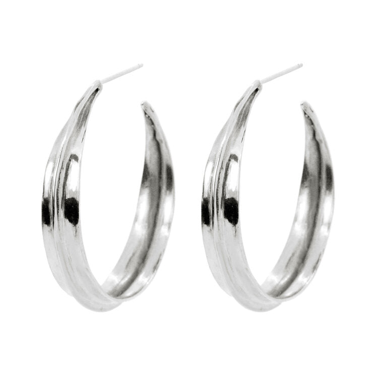 Silver Large Ridge Hoop Earrings
