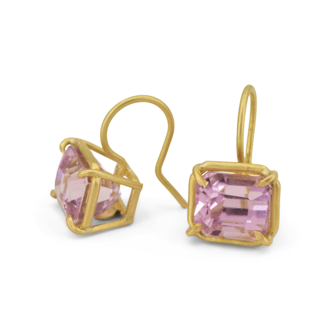 Rectangular Kunzite Basket Earrings - OOAK