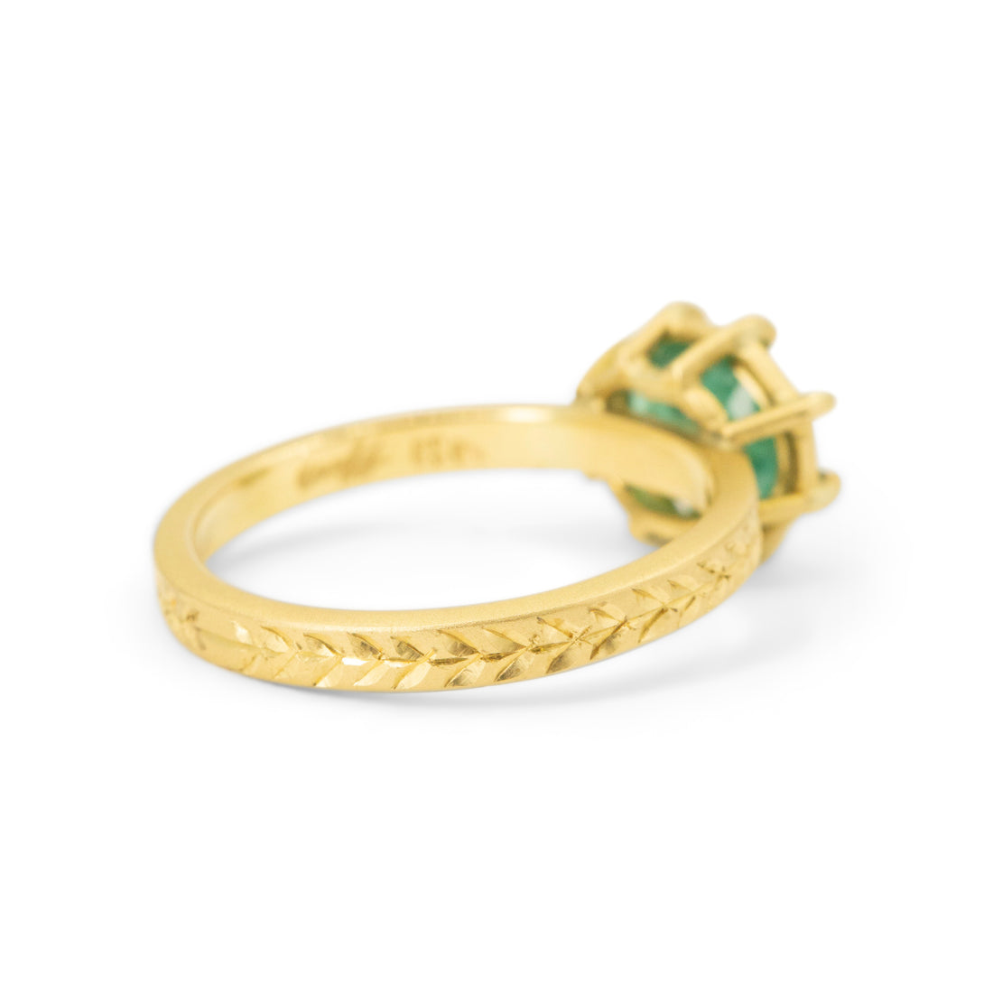 East-West Engraved Willow Emerald Basket Ring - One of a Kind